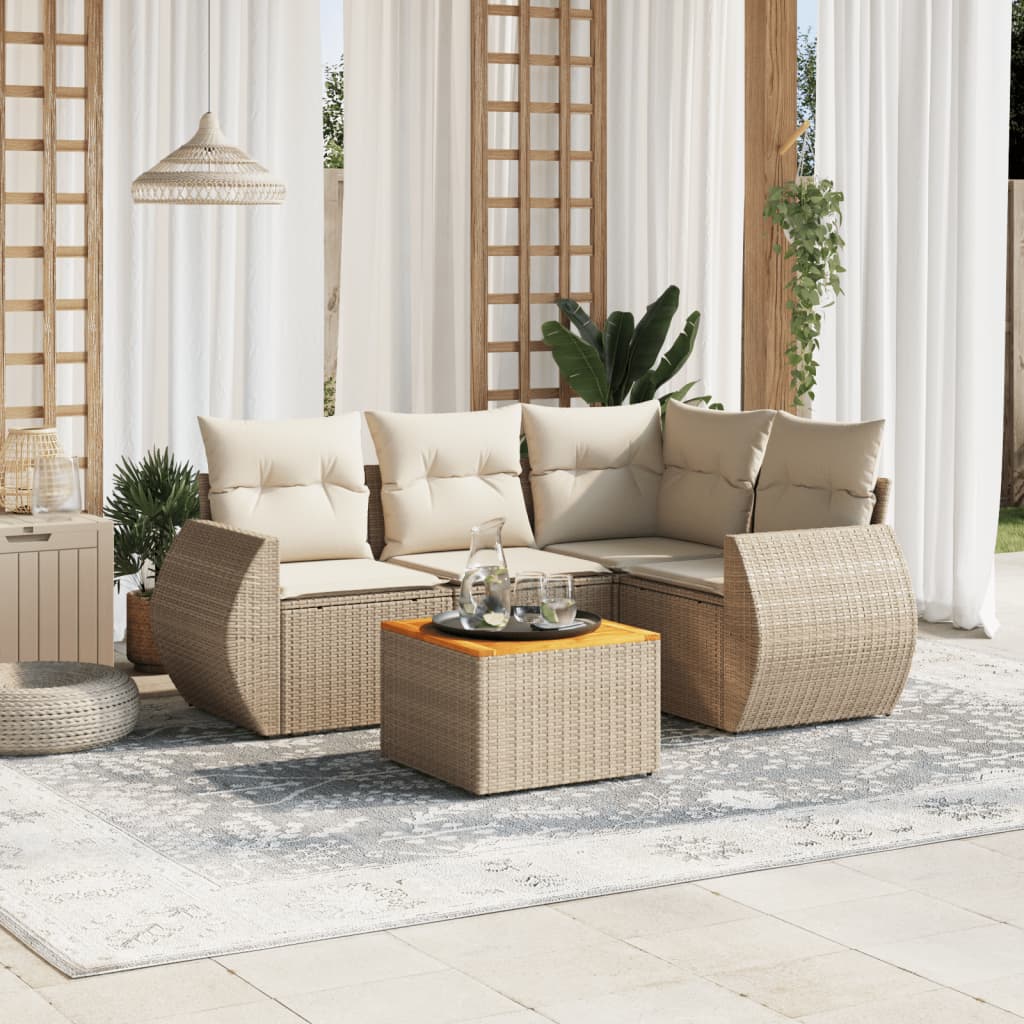 vidaXL 5-delige Loungeset met kussens poly rattan zwart