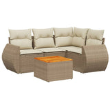 vidaXL 5-delige Loungeset met kussens poly rattan zwart