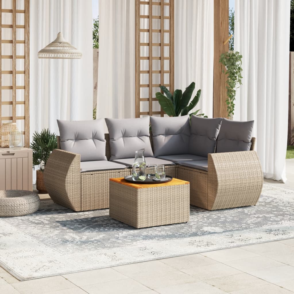 vidaXL 5-delige Loungeset met kussens poly rattan zwart