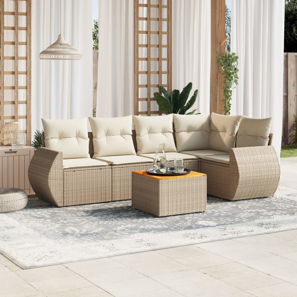 vidaXL 6-delige Loungeset met kussens poly rattan zwart