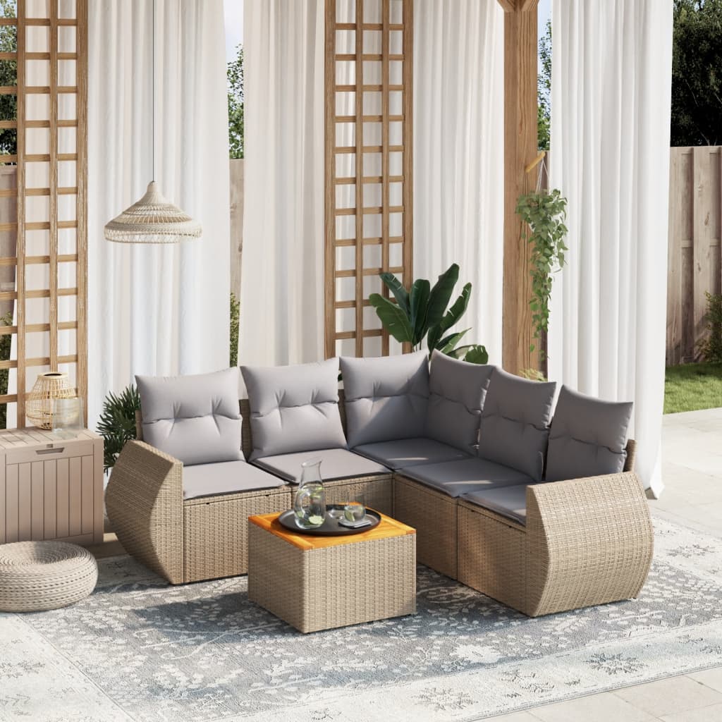 vidaXL 6-delige Loungeset met kussens poly rattan zwart