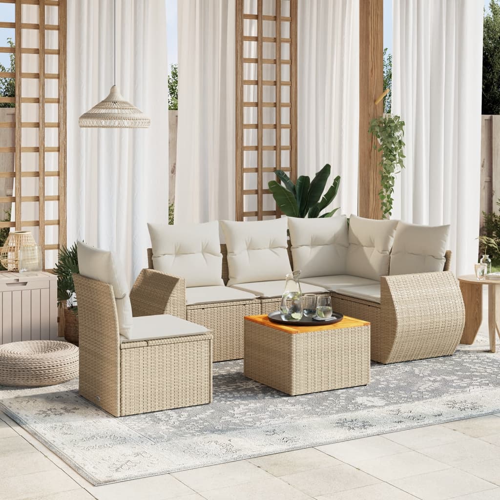 vidaXL 6-delige Loungeset met kussens poly rattan zwart