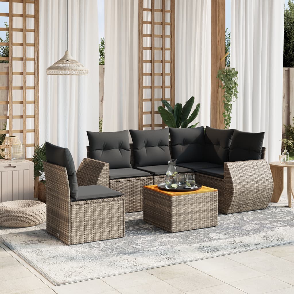 vidaXL 6-delige Loungeset met kussens poly rattan zwart