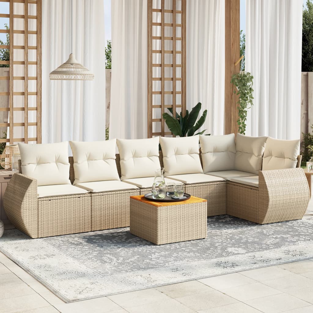 vidaXL 7-Piece Lounge Set with Cushions Poly Rattan Black
