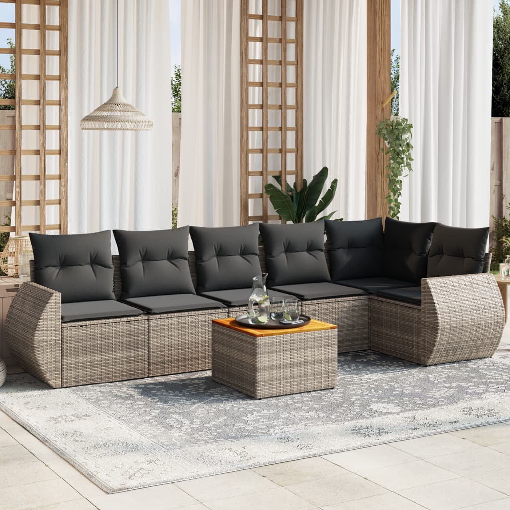 vidaXL 7-Piece Lounge Set with Cushions Poly Rattan Black