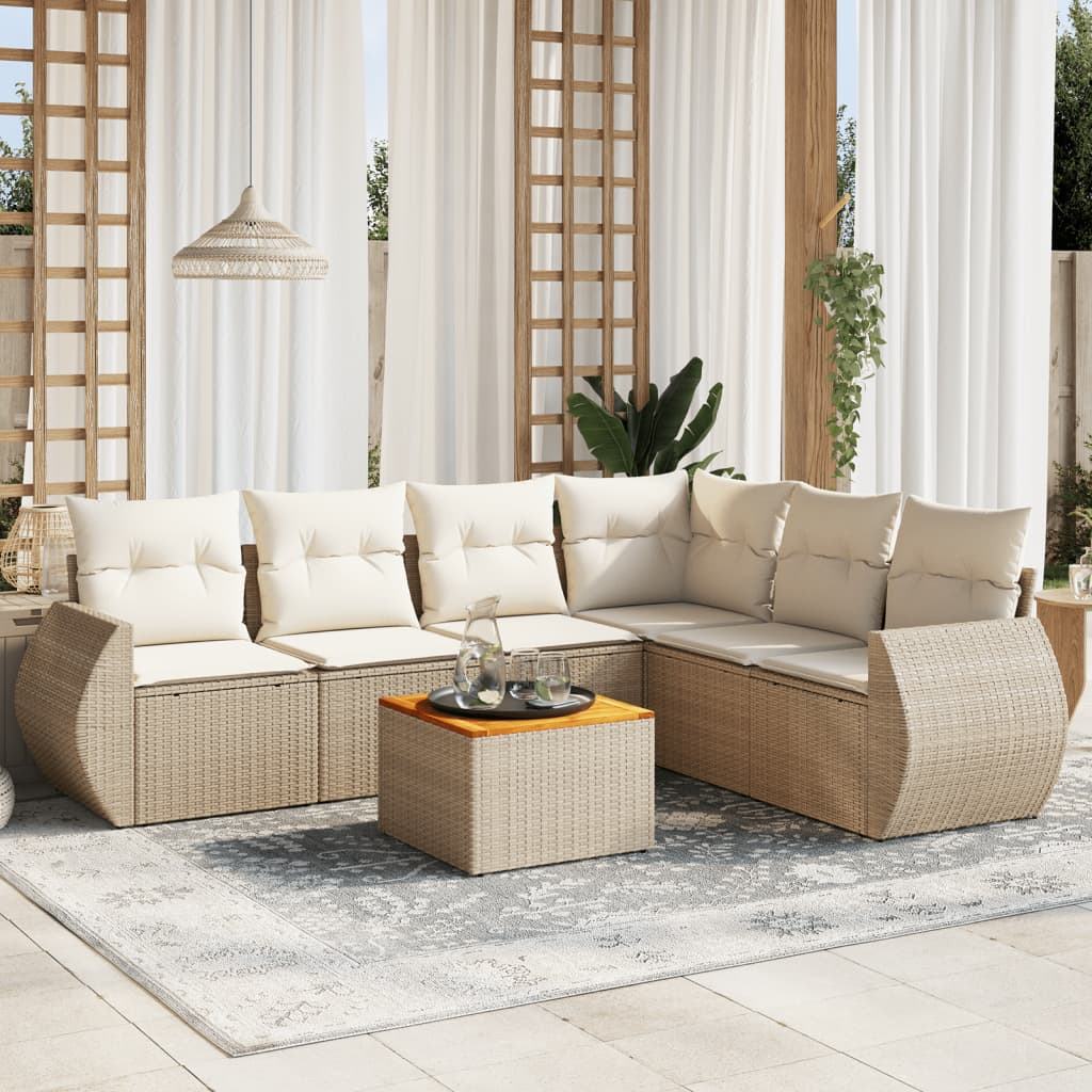 vidaXL 7-Piece Lounge Set with Cushions Poly Rattan Black