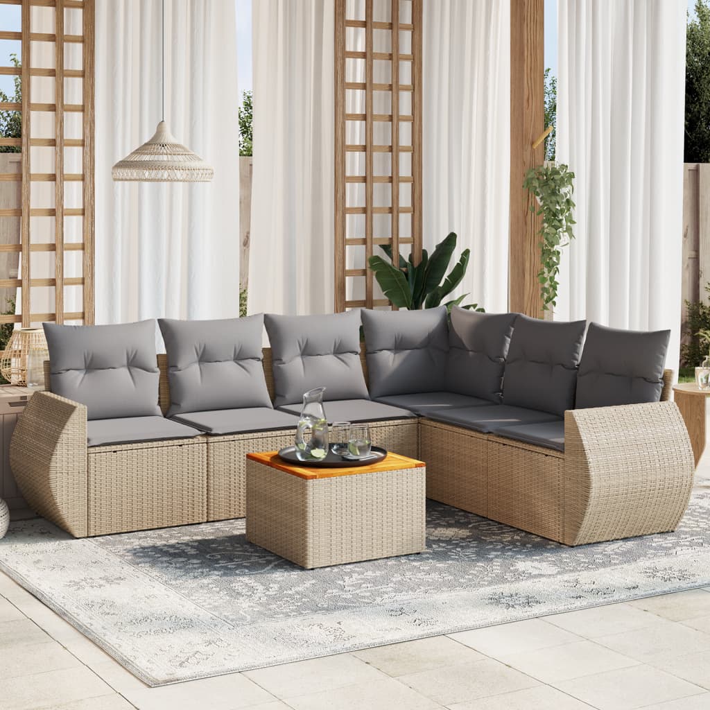 vidaXL 7-Piece Lounge Set with Cushions Poly Rattan Black