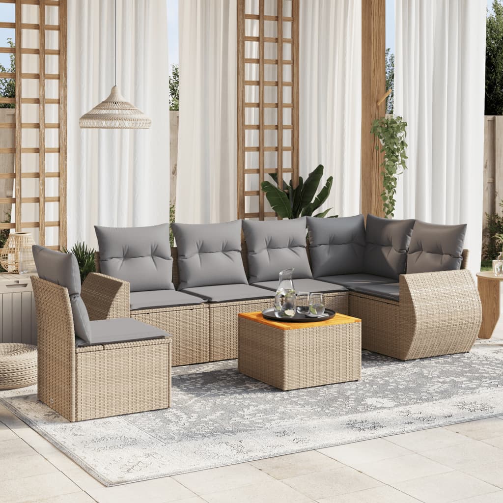 vidaXL 7-Piece Lounge Set with Cushions Poly Rattan Black