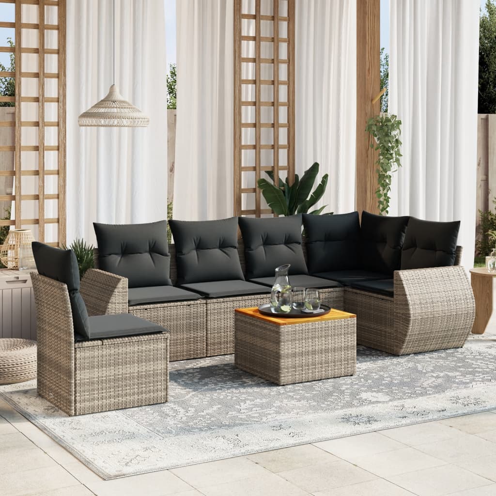 vidaXL 7-Piece Lounge Set with Cushions Poly Rattan Black