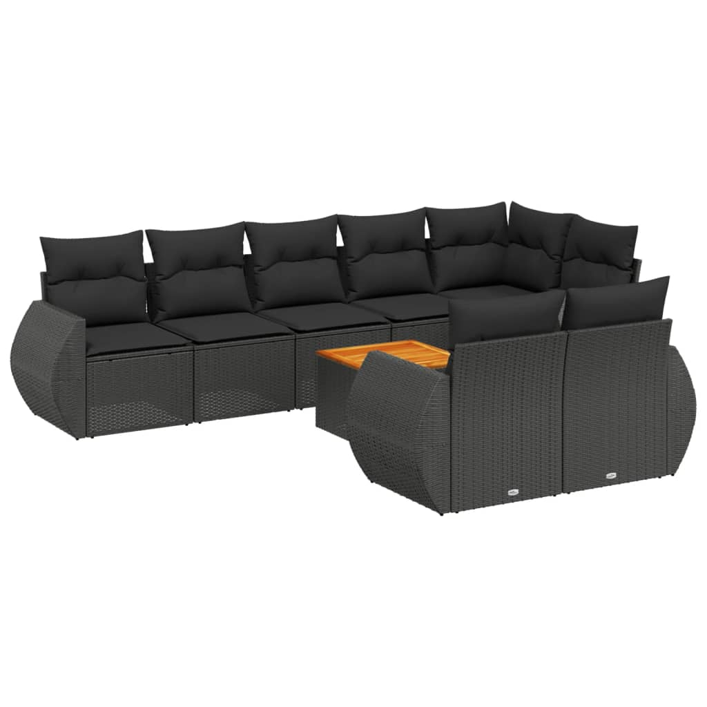 vidaXL 9-delige Loungeset met kussens poly rattan zwart