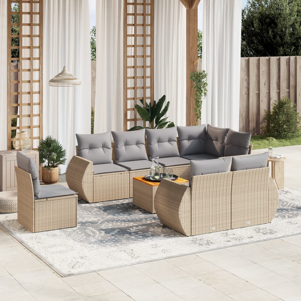 vidaXL 9-delige Loungeset met kussens poly rattan zwart