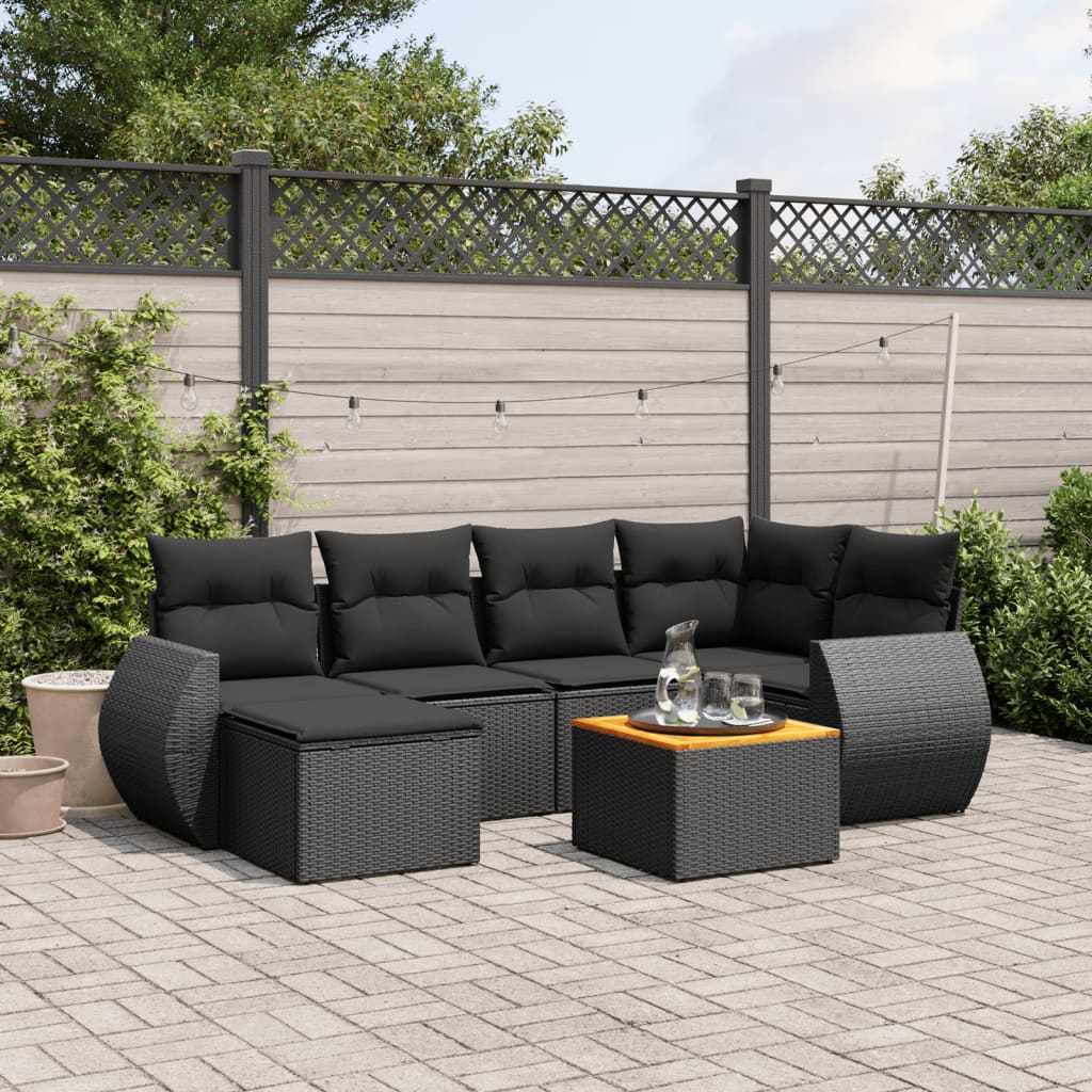 vidaXL 7-delige Loungeset met kussens poly rattan zwart