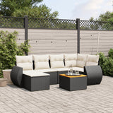 vidaXL 7-delige Loungeset met kussens poly rattan zwart