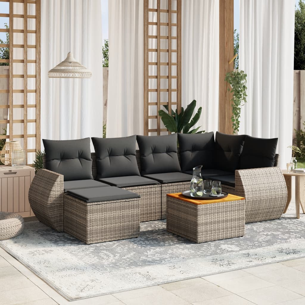 vidaXL 7-delige Loungeset met kussens poly rattan zwart