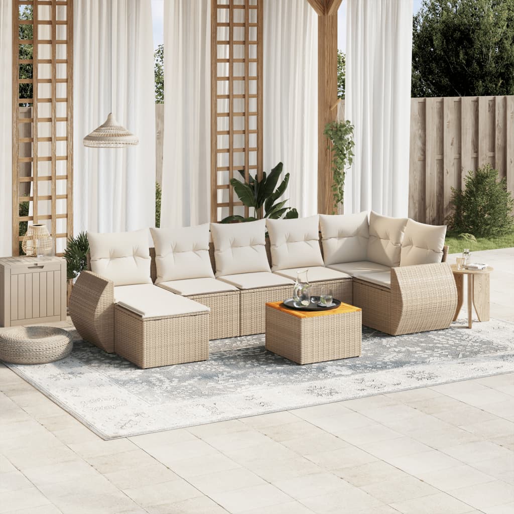 vidaXL 8-delige Loungeset met kussens poly rattan zwart