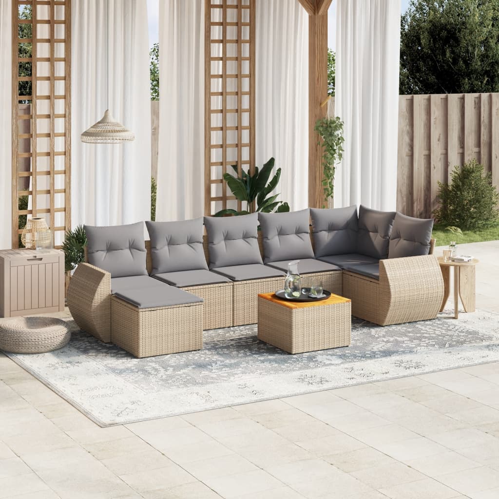 vidaXL 8-delige Loungeset met kussens poly rattan zwart