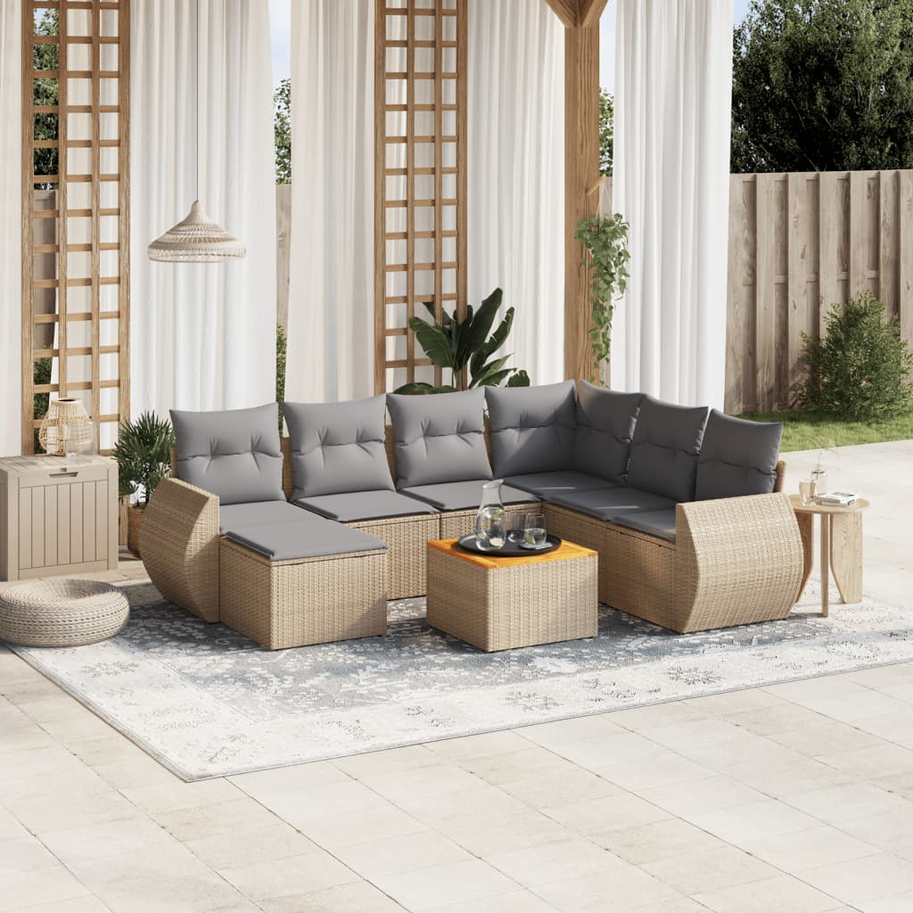 vidaXL 8-delige Loungeset met kussens poly rattan zwart