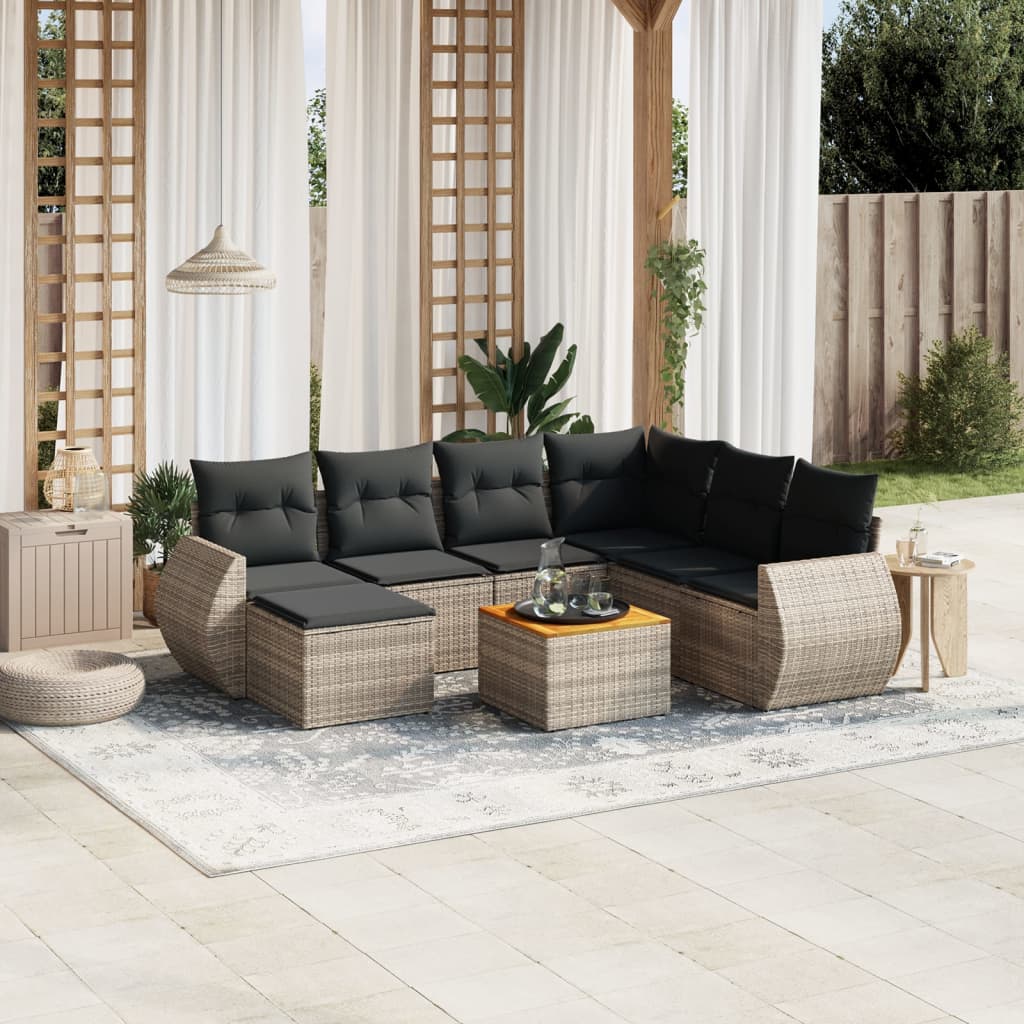 vidaXL 8-delige Loungeset met kussens poly rattan zwart