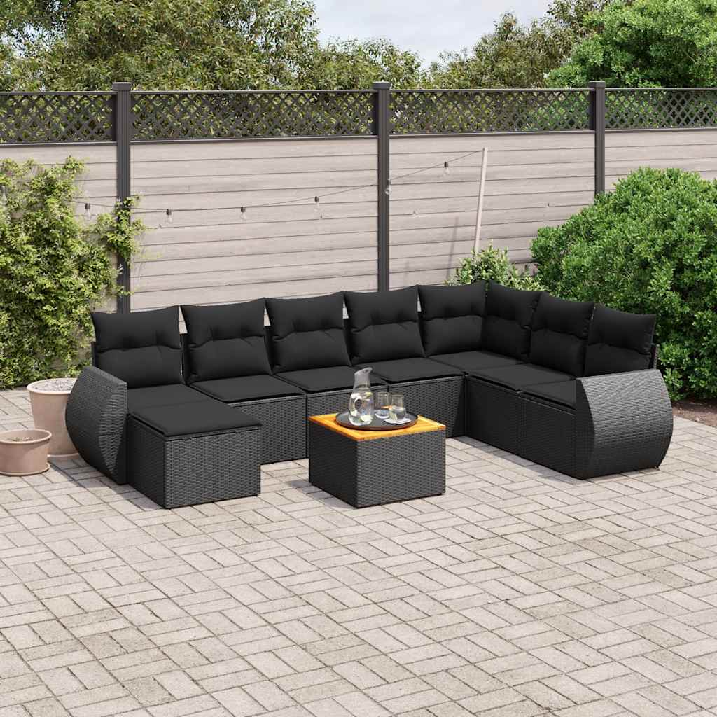 vidaXL 9-piece Poly Rattan Lounge Set with Cushions Black