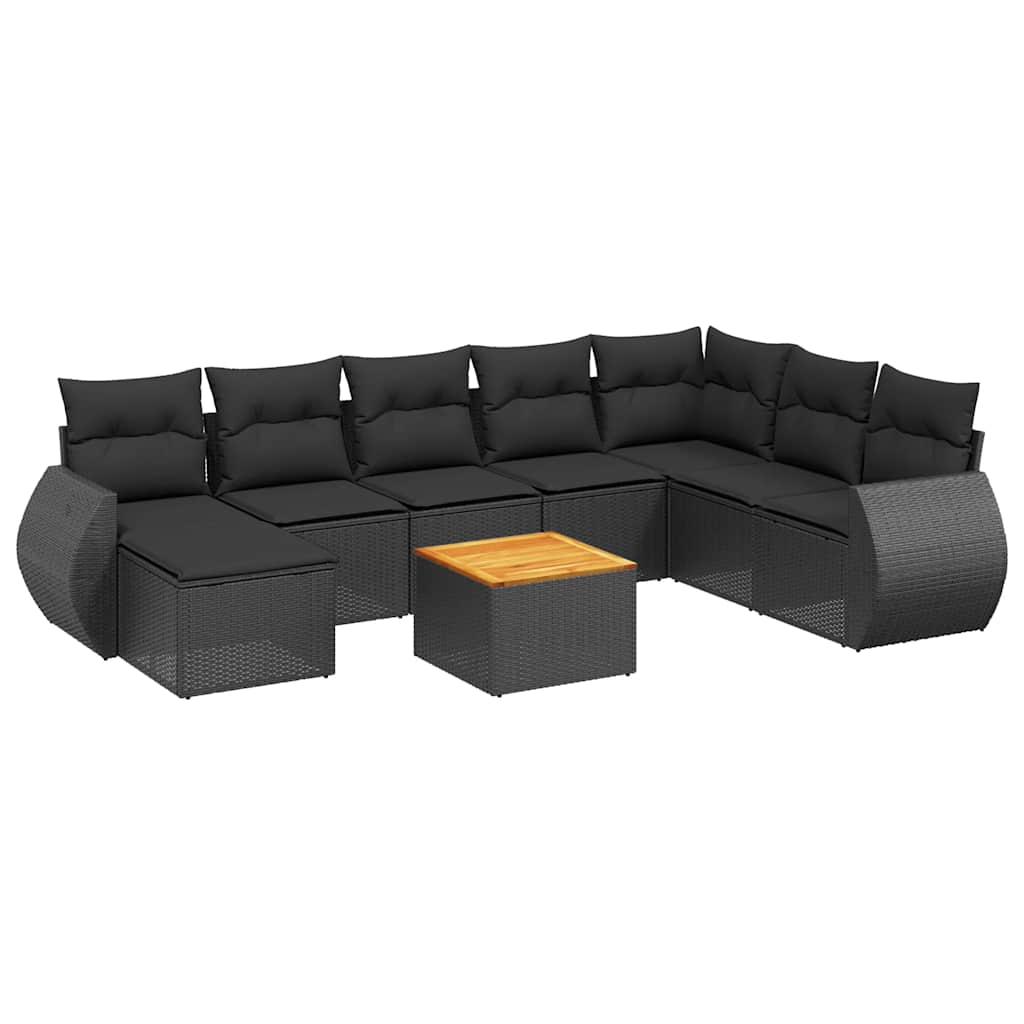 vidaXL 9-piece Poly Rattan Lounge Set with Cushions Black