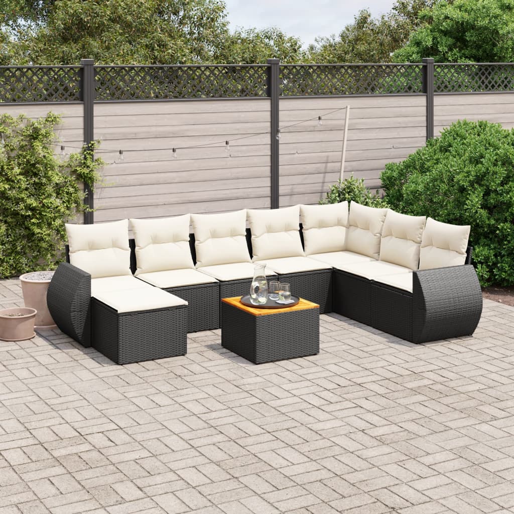 vidaXL 9-piece Poly Rattan Lounge Set with Cushions Black