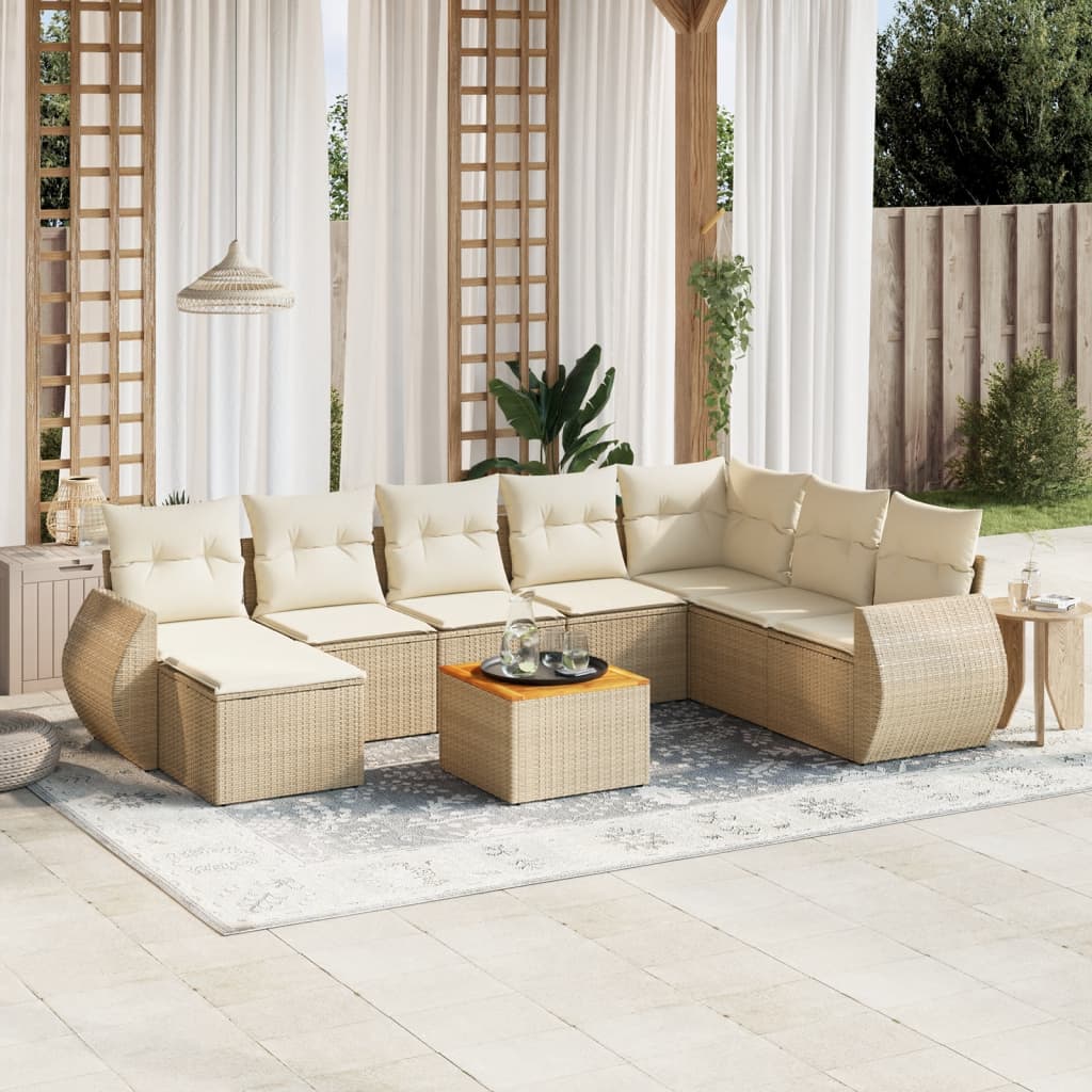 vidaXL 9-piece Poly Rattan Lounge Set with Cushions Black