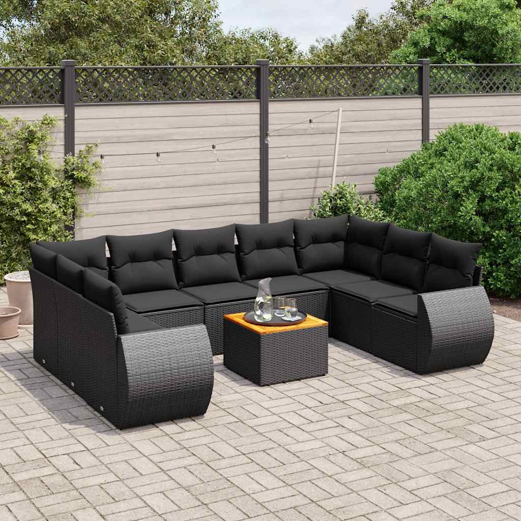 vidaXL 10-Piece Lounge Set with Cushions Poly Rattan Black