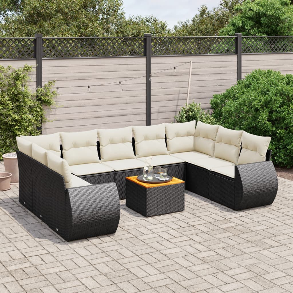 vidaXL 10-Piece Lounge Set with Cushions Poly Rattan Black