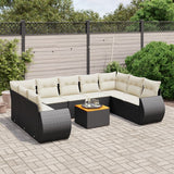 vidaXL 10-Piece Lounge Set with Cushions Poly Rattan Black