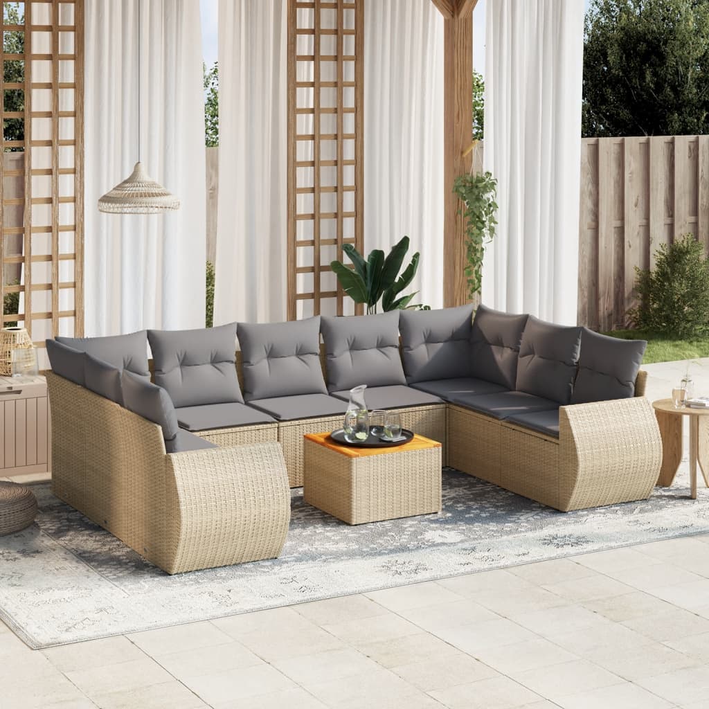 vidaXL 10-Piece Lounge Set with Cushions Poly Rattan Black