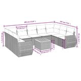 vidaXL 10-Piece Lounge Set with Cushions Poly Rattan Black