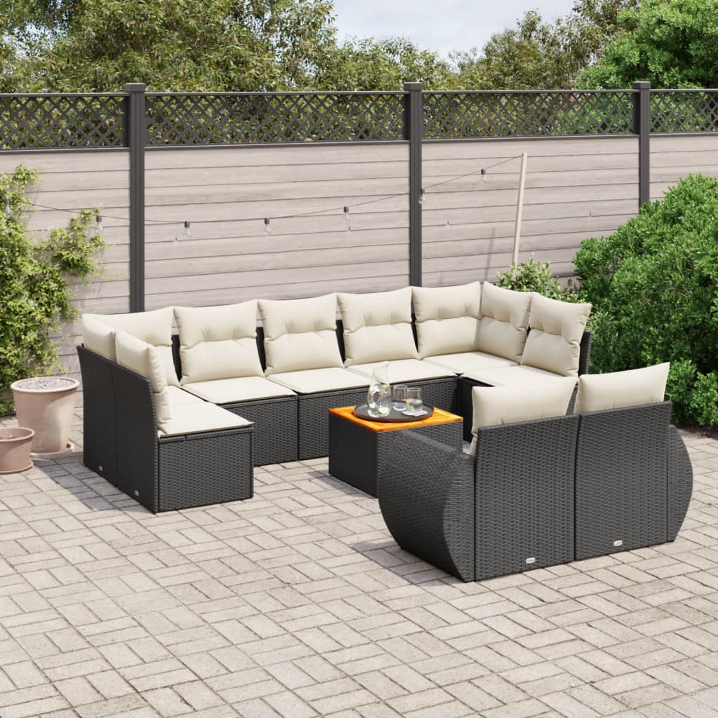 vidaXL 10-Piece Lounge Set with Cushions Poly Rattan Black