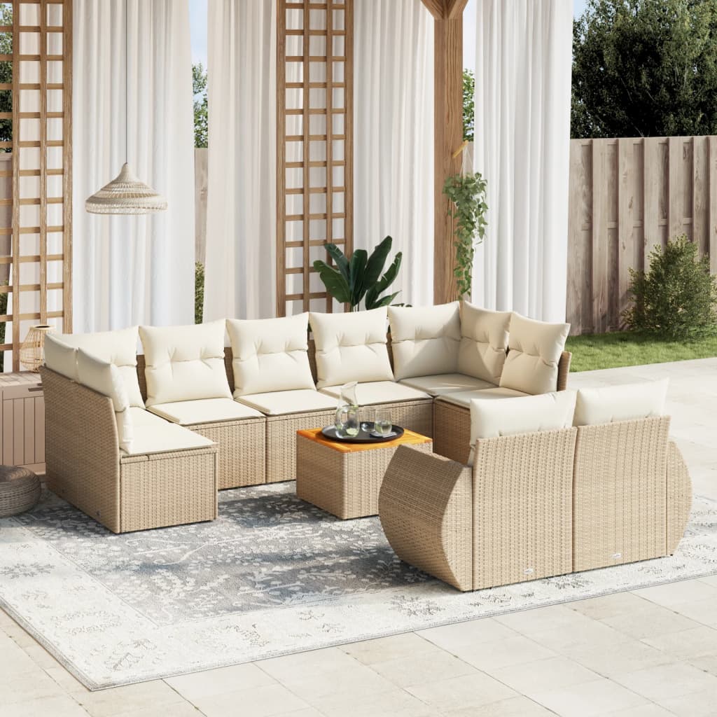 vidaXL 10-Piece Lounge Set with Cushions Poly Rattan Black