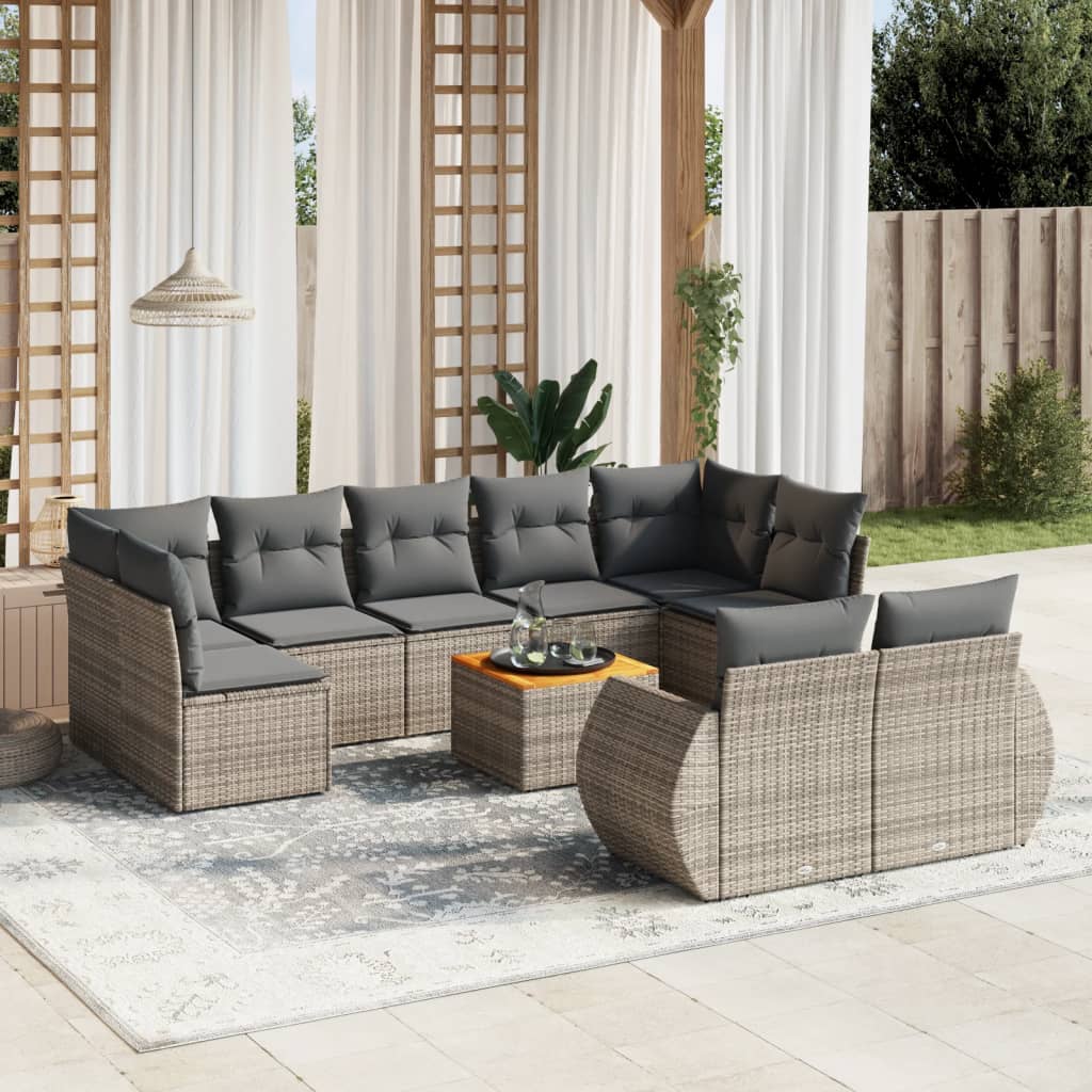 vidaXL 10-Piece Lounge Set with Cushions Poly Rattan Black