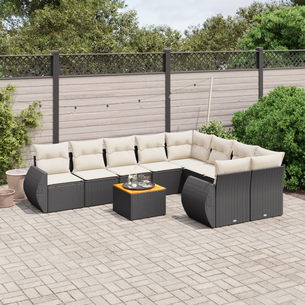vidaXL 10-Piece Lounge Set with Cushions Poly Rattan Black