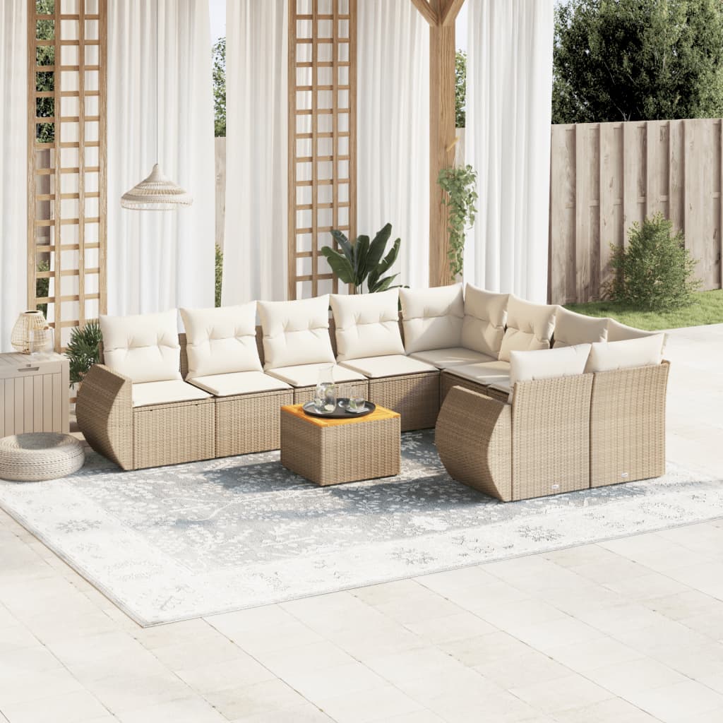 vidaXL 10-Piece Lounge Set with Cushions Poly Rattan Black