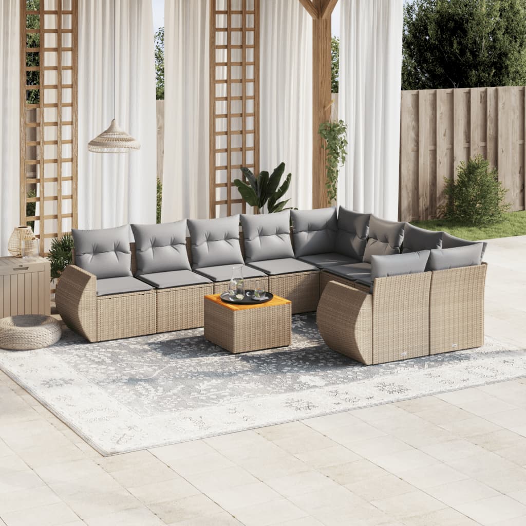 vidaXL 10-Piece Lounge Set with Cushions Poly Rattan Black