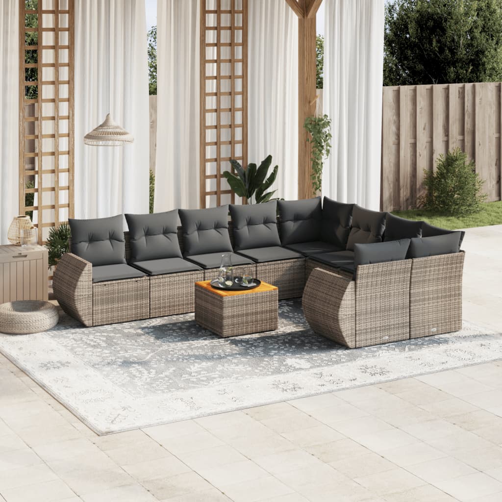 vidaXL 10-Piece Lounge Set with Cushions Poly Rattan Black
