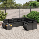 vidaXL 10-Piece Lounge Set with Cushions Poly Rattan Black