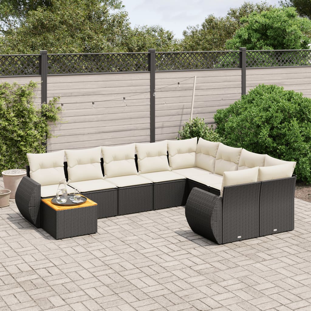 vidaXL 10-Piece Lounge Set with Cushions Poly Rattan Black