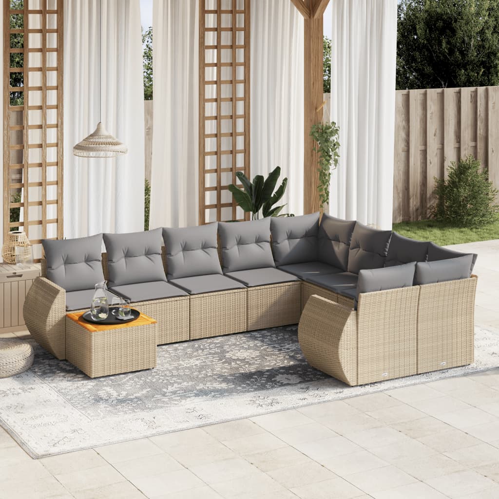 vidaXL 10-Piece Lounge Set with Cushions Poly Rattan Black