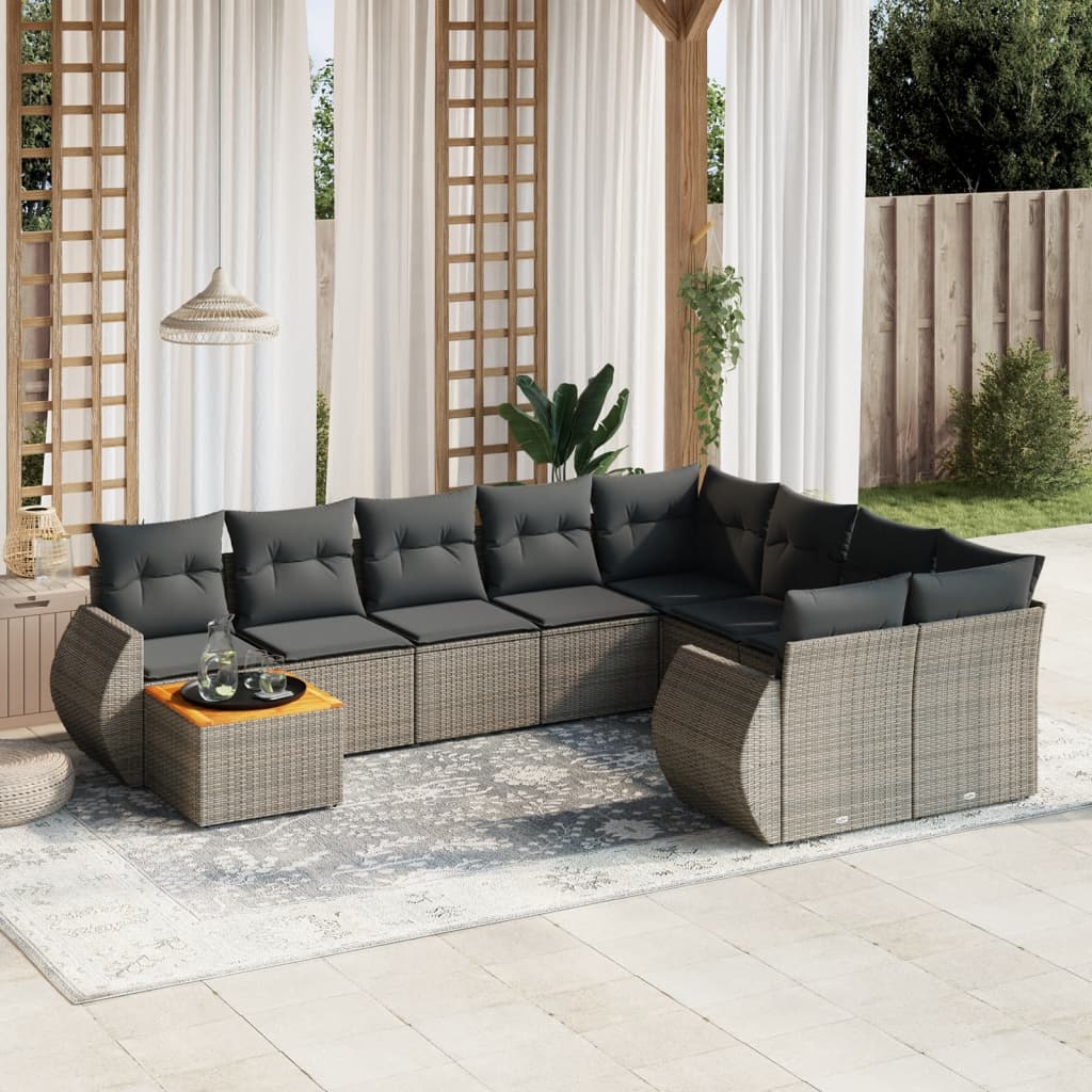 vidaXL 10-Piece Lounge Set with Cushions Poly Rattan Black