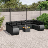 vidaXL 11-Piece Lounge Set with Cushions Poly Rattan Black