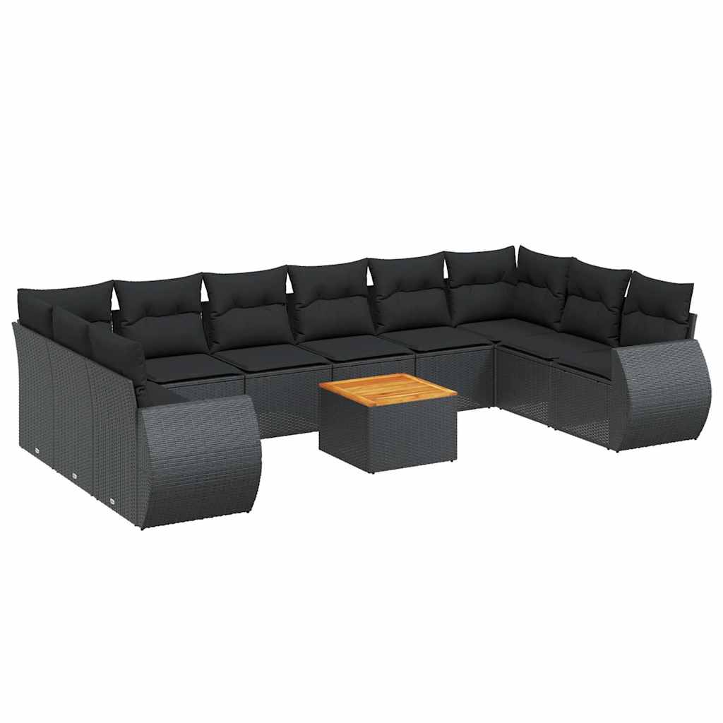 vidaXL 11-Piece Lounge Set with Cushions Poly Rattan Black