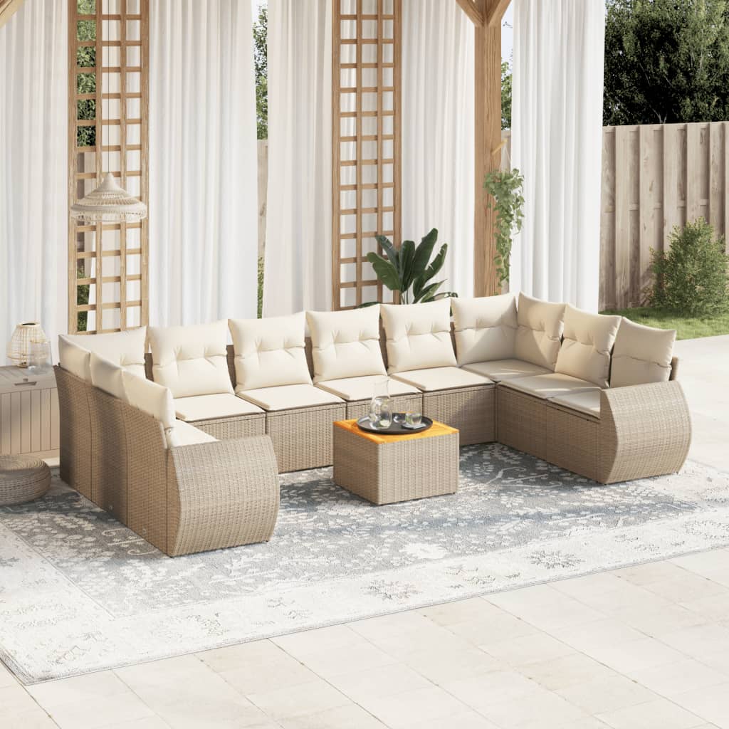 vidaXL 11-Piece Lounge Set with Cushions Poly Rattan Black