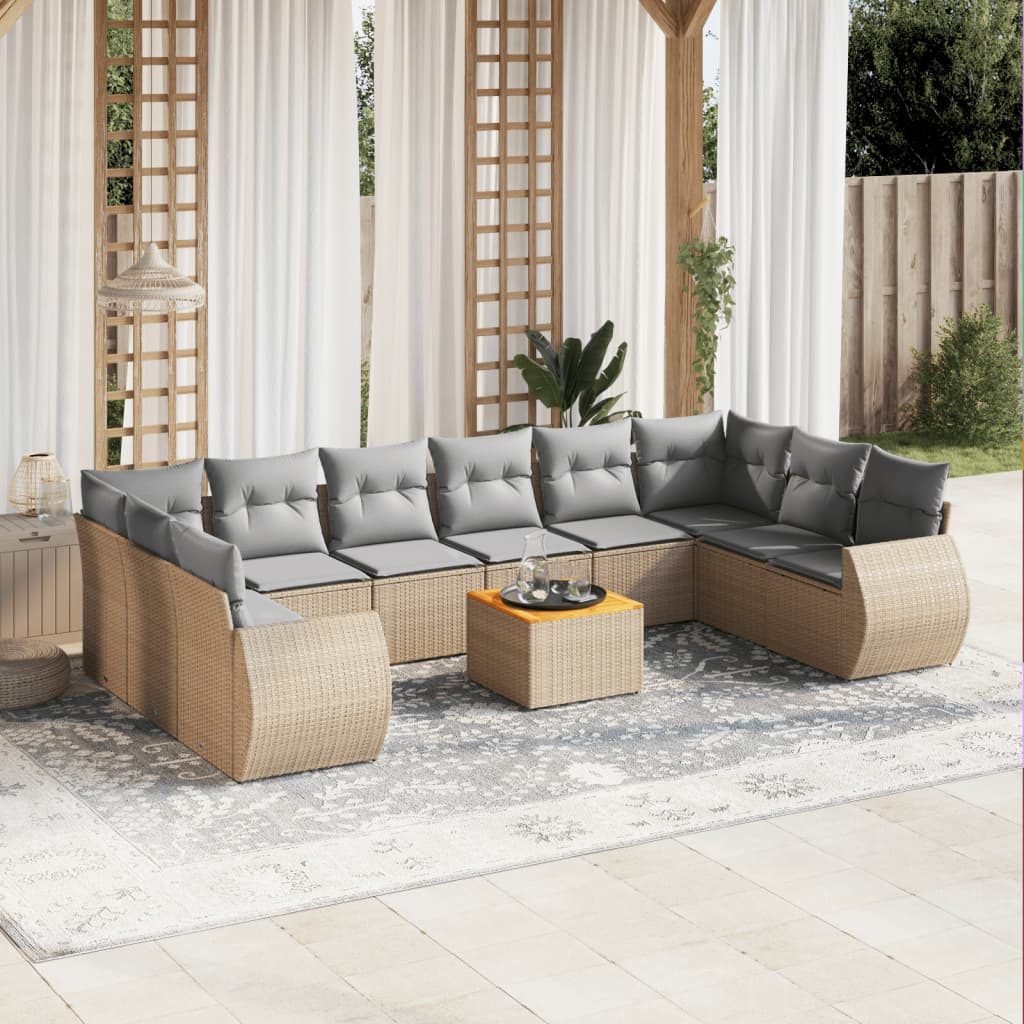 vidaXL 11-Piece Lounge Set with Cushions Poly Rattan Black