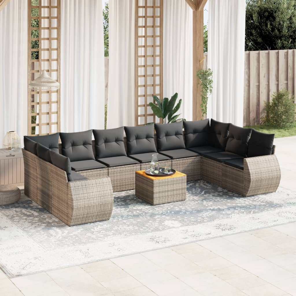 vidaXL 11-Piece Lounge Set with Cushions Poly Rattan Black