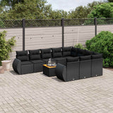 vidaXL 11-Piece Lounge Set with Cushions Poly Rattan Black