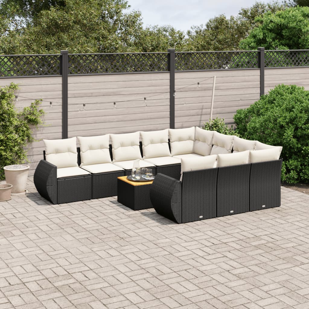 vidaXL 11-Piece Lounge Set with Cushions Poly Rattan Black