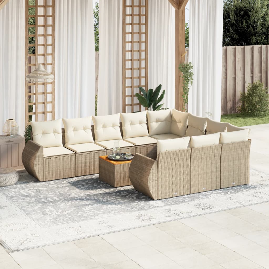 vidaXL 11-Piece Lounge Set with Cushions Poly Rattan Black
